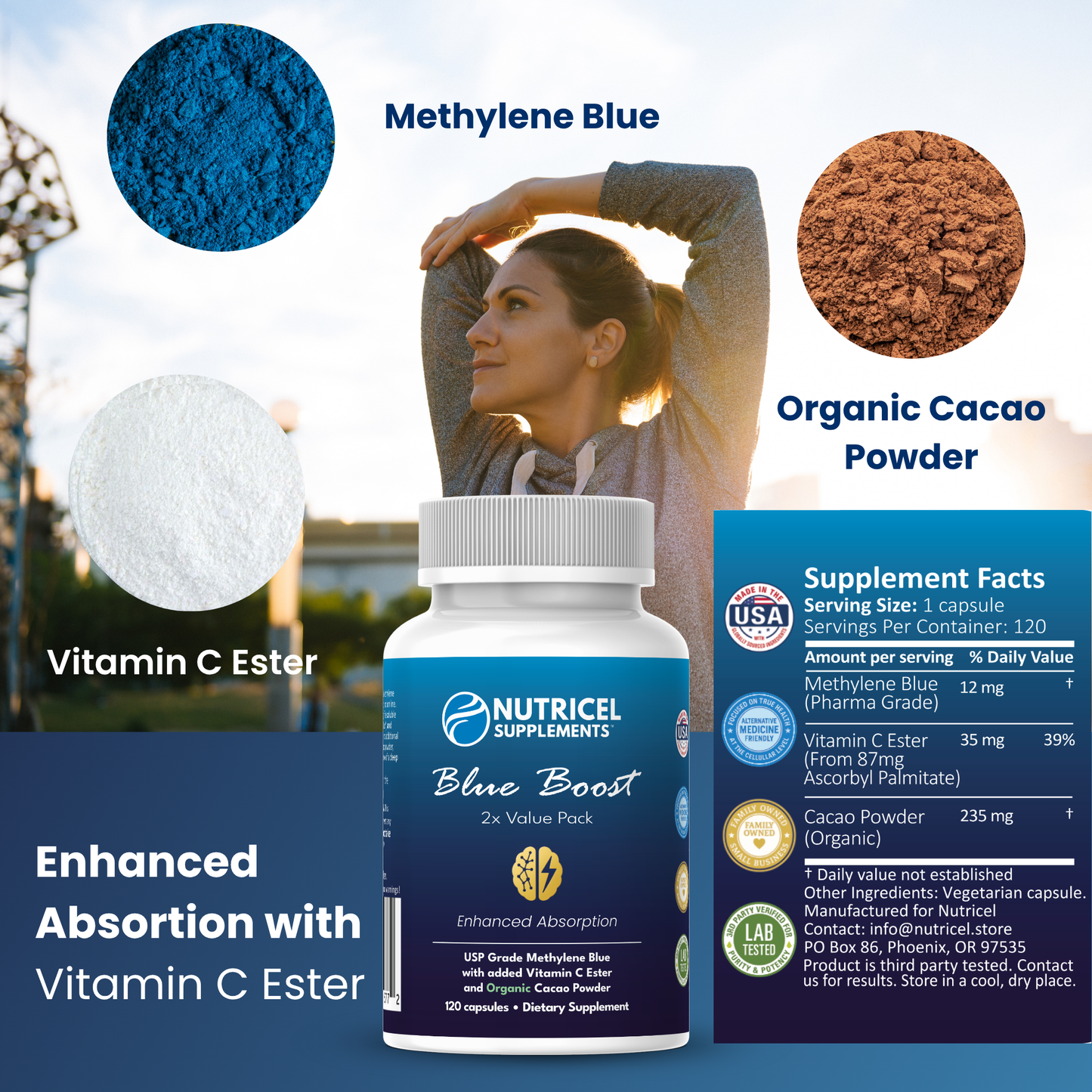 Blue Boost 120 | Enhanced Absorption | USP Grade Methylene Blue Capsules