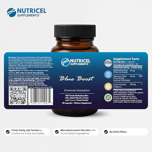 Nutricel Supplements Blue Boost bottle with label on a white background