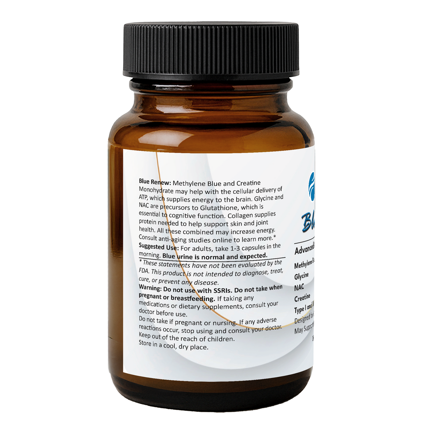 Methylene Blue Pharmaceutical Grade Capsules, with Added Glycine + NAC for Enhanced Antioxidant Activity, Collagen and Creatine for Anti-Aging Support, Youth and Longevity Formula