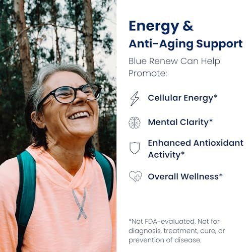 Person outdoors with text about energy and anti-aging support
