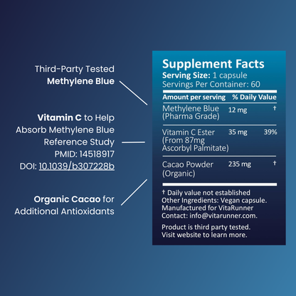 Blue Boost | Methylene Blue Capsules with Vitamin C Ester and Organic Cacao Powder