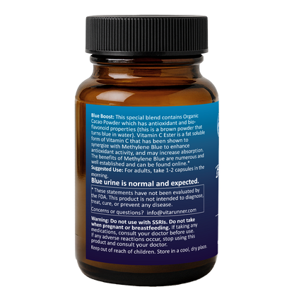 Blue Boost | Methylene Blue Capsules with Vitamin C Ester and Organic Cacao Powder
