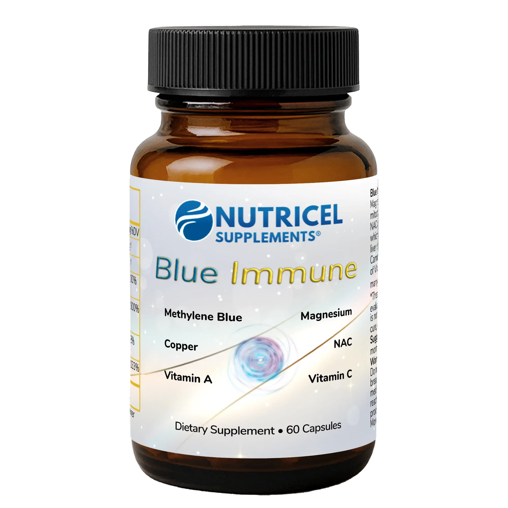 Nutricel Supplements Blue Immune dietary supplement bottle on a white background