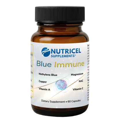 Nutricel Supplements Blue Immune dietary supplement bottle on a white background