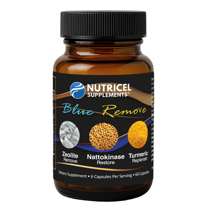 Nutricel Supplements Blue Remove bottle on a white background