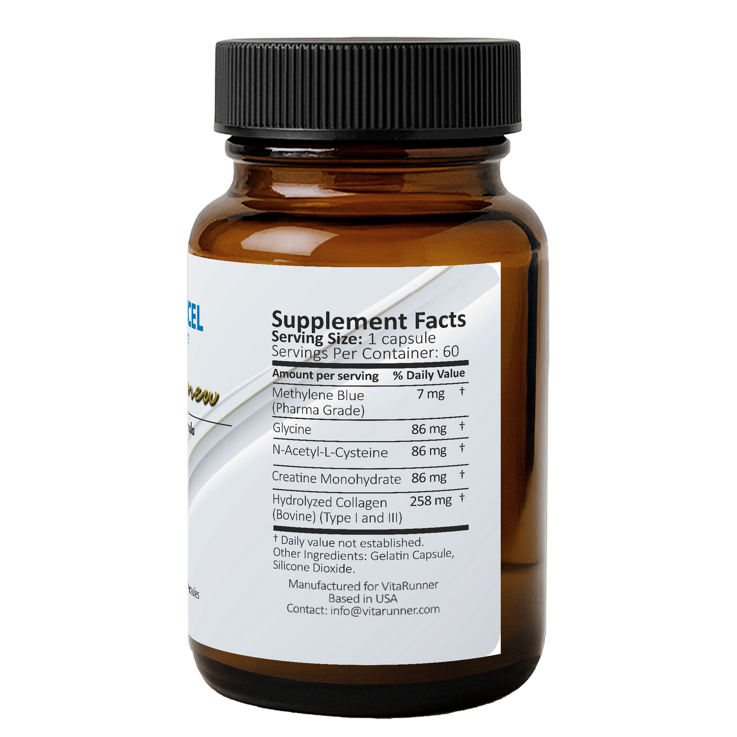 Methylene Blue Pharmaceutical Grade Capsules, with Added Glycine + NAC for Enhanced Antioxidant Activity, Collagen and Creatine for Anti-Aging Support, Youth and Longevity Formula