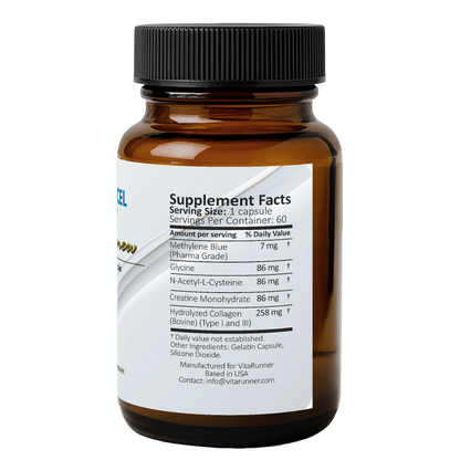 Methylene Blue Pharmaceutical Grade Capsules, with Added Glycine + NAC for Enhanced Antioxidant Activity, Collagen and Creatine for Anti-Aging Support, Youth and Longevity Formula