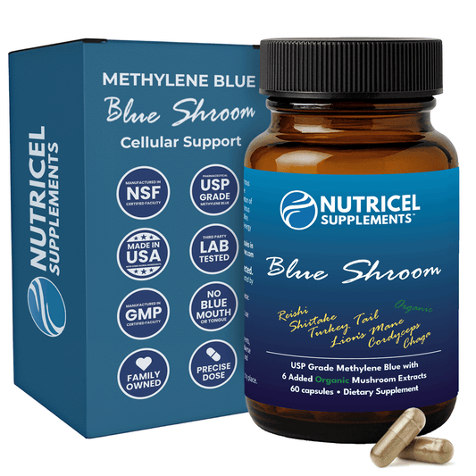Blue Shroom | Methylene Blue Capsules with Mushroom Extracts: Lion's Mane, Reishi, Cordyceps, Chaga, Shiitake, and Turkey Tail