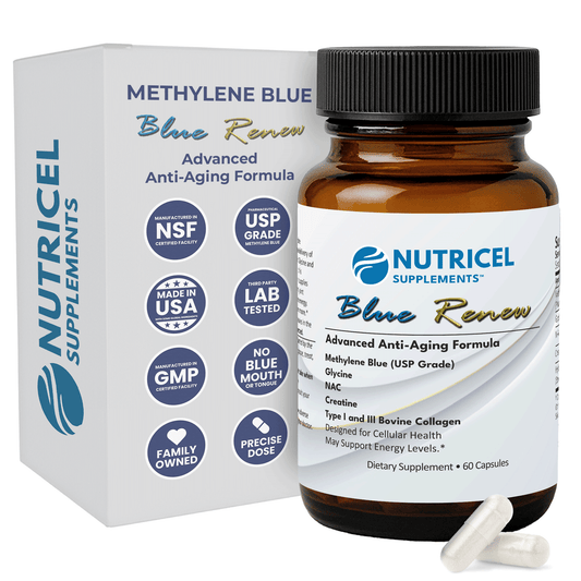 Methylene Blue Pharmaceutical Grade Capsules, with Added Glycine + NAC for Enhanced Antioxidant Activity, Collagen and Creatine for Anti-Aging Support, Youth and Longevity Formula