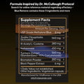 Supplement facts label with ingredients listed on a dark background