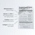 Supplement facts label with various health benefits listed on a white background